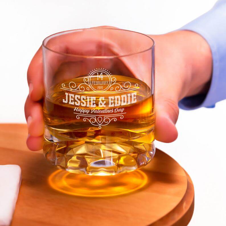 Personalized Whiskey Glass Set with Whiskey Stones and Custom Wood Box 2